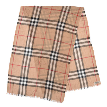 Burberry Wool Silk Giant Check Lightweight Scarf Camel 2 of 5