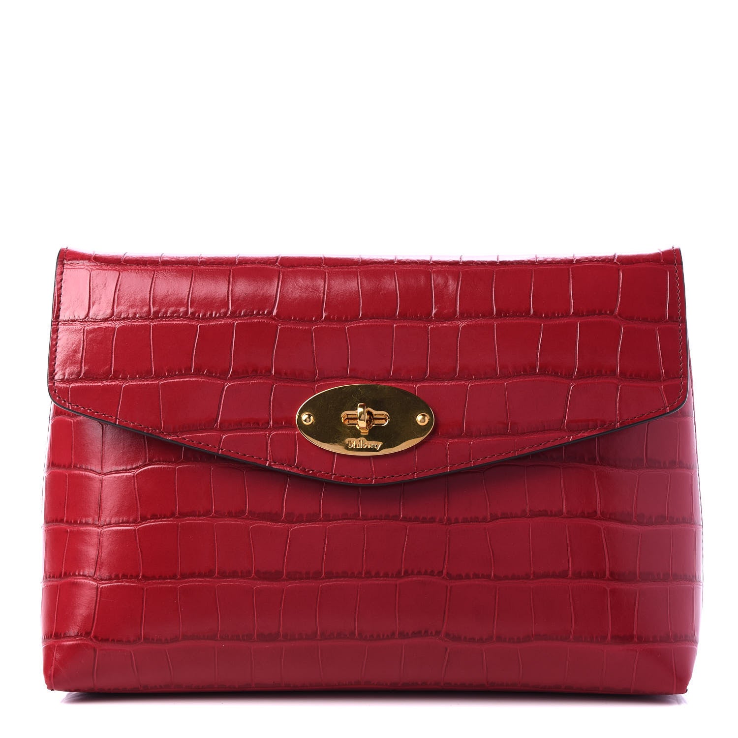 Mulberry Crocodile Embossed Calfskin Large Darley Cosmetic Pouch Red Berry 1 of 8