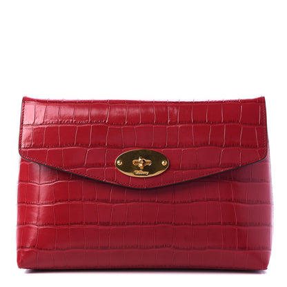 Mulberry Crocodile Embossed Calfskin Large Darley Cosmetic Pouch Red Berry 1 of 8