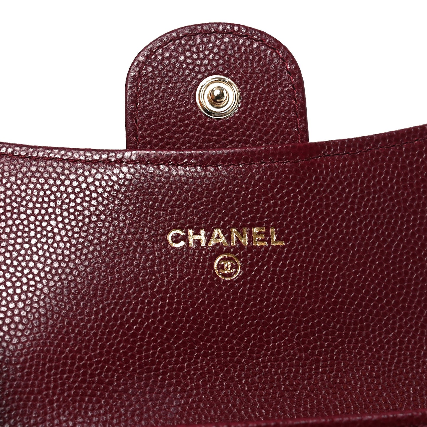 Caviar Quilted Flap Card Holder Wallet Burgundy