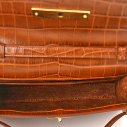 Saint Laurent Shiny Calfskin Crocodile Embossed Small Manhattan Baguette Dark Caramel 4 of 8