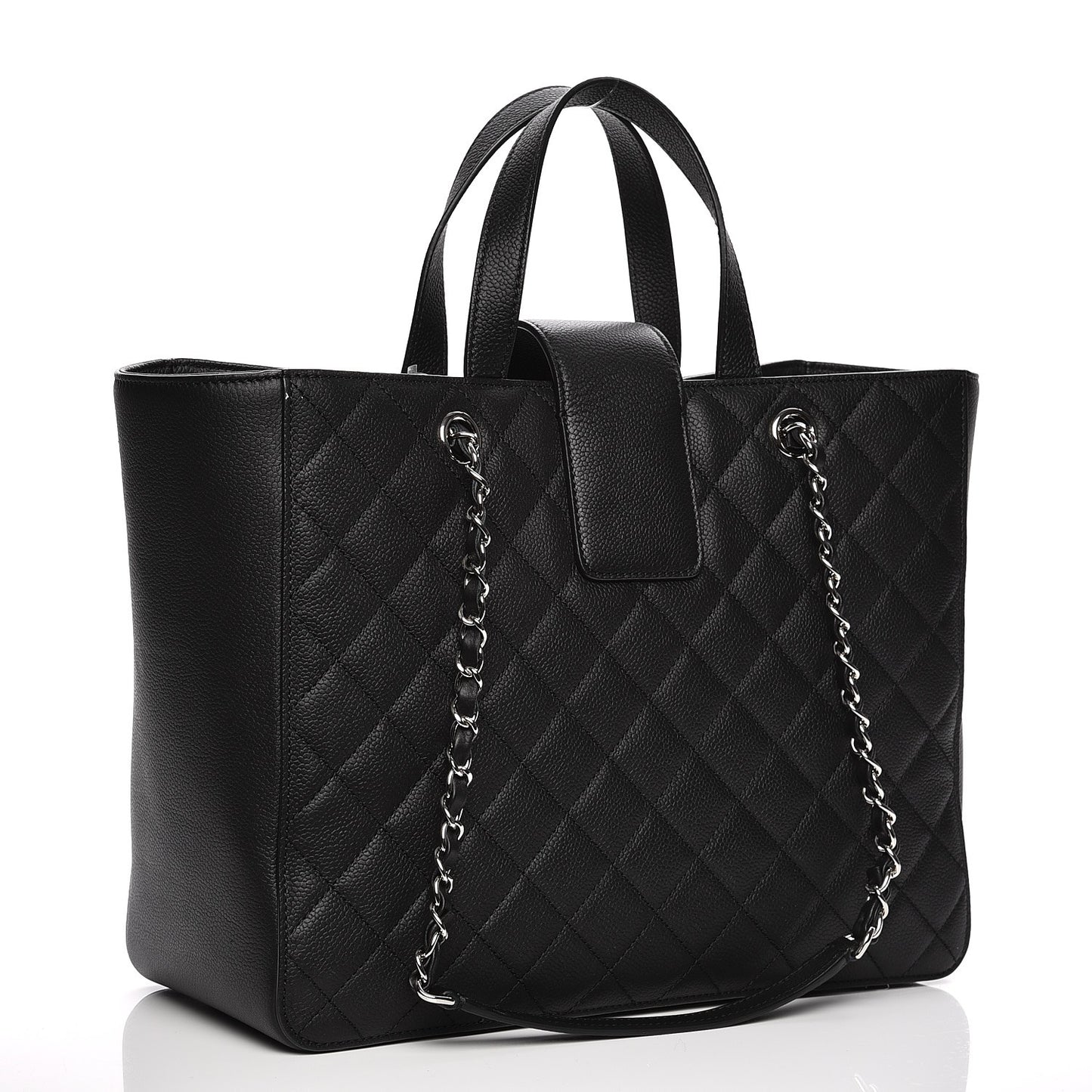 Caviar Quilted Large CC Shopping Tote Black