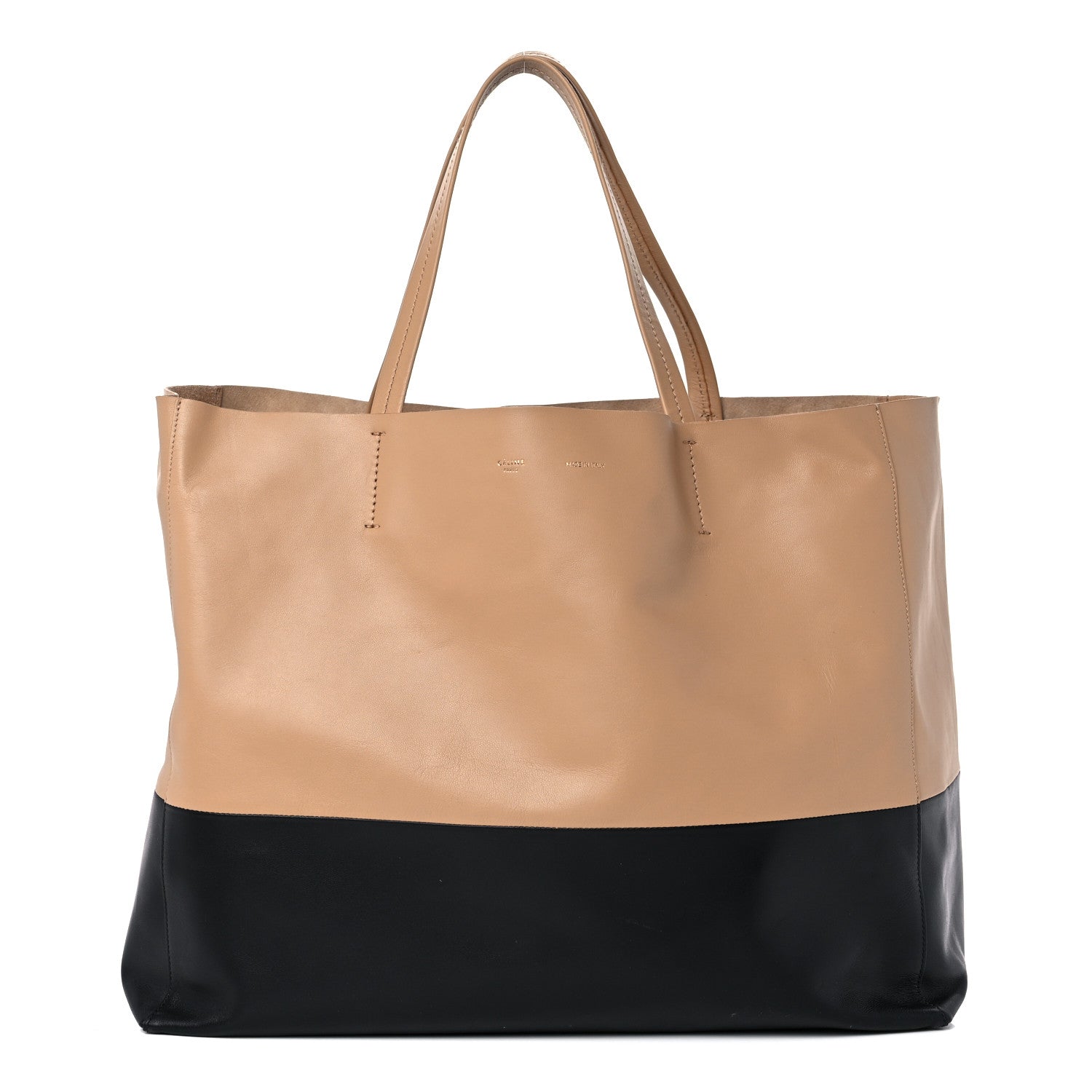 Celine Lambskin Horizontal Bi-Cabas Nude Black 1 of 12