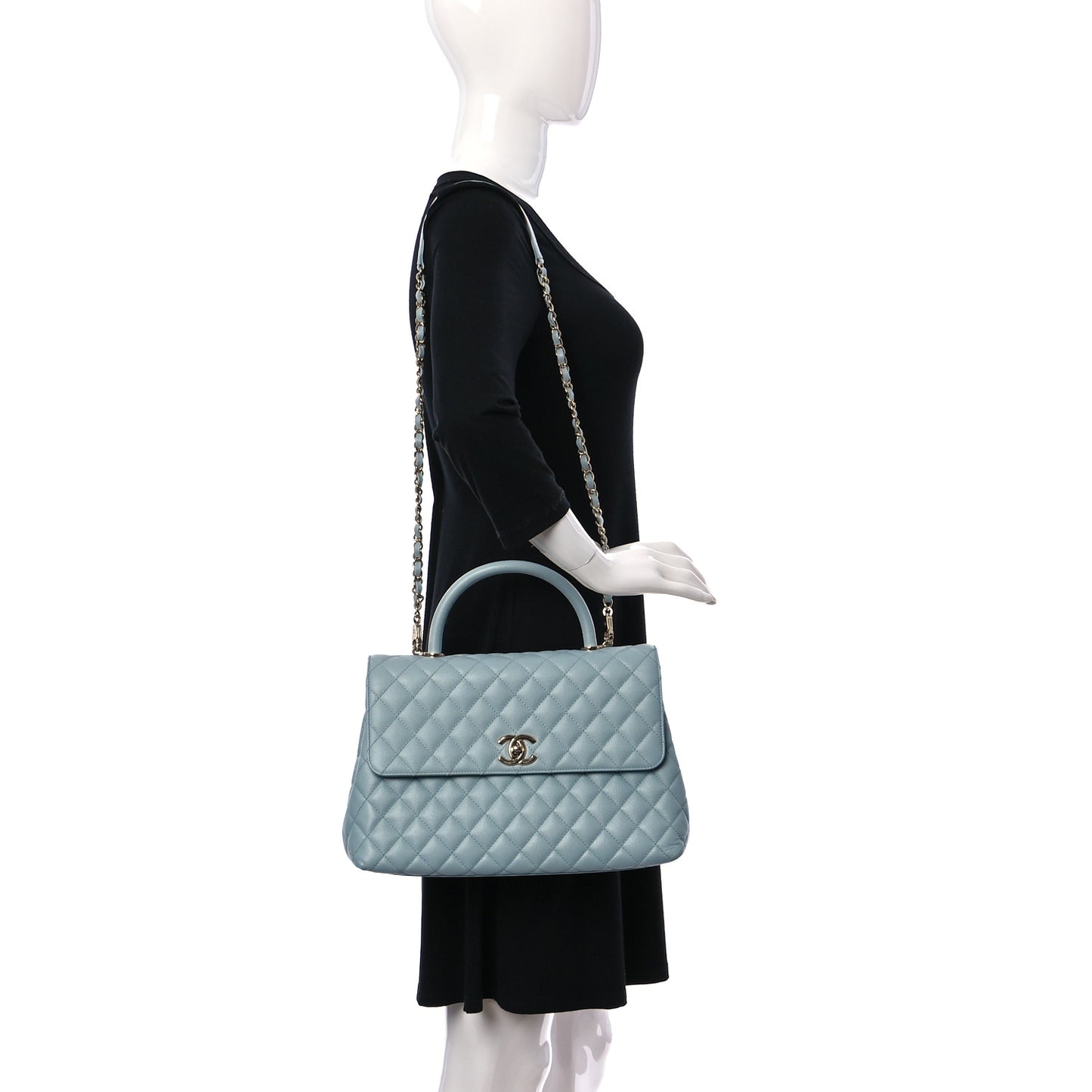 Caviar Quilted Medium Coco Handle Flap Light Blue