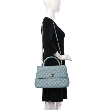 Chanel Caviar Quilted Medium Coco Handle Flap Light Blue 2 of 15