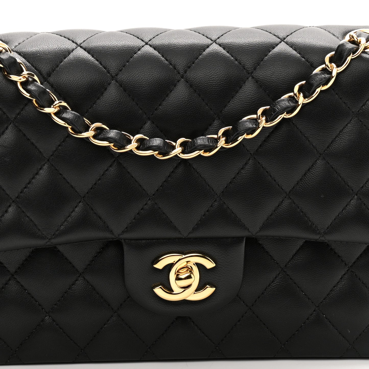 Lambskin Quilted Medium Double Flap Black
