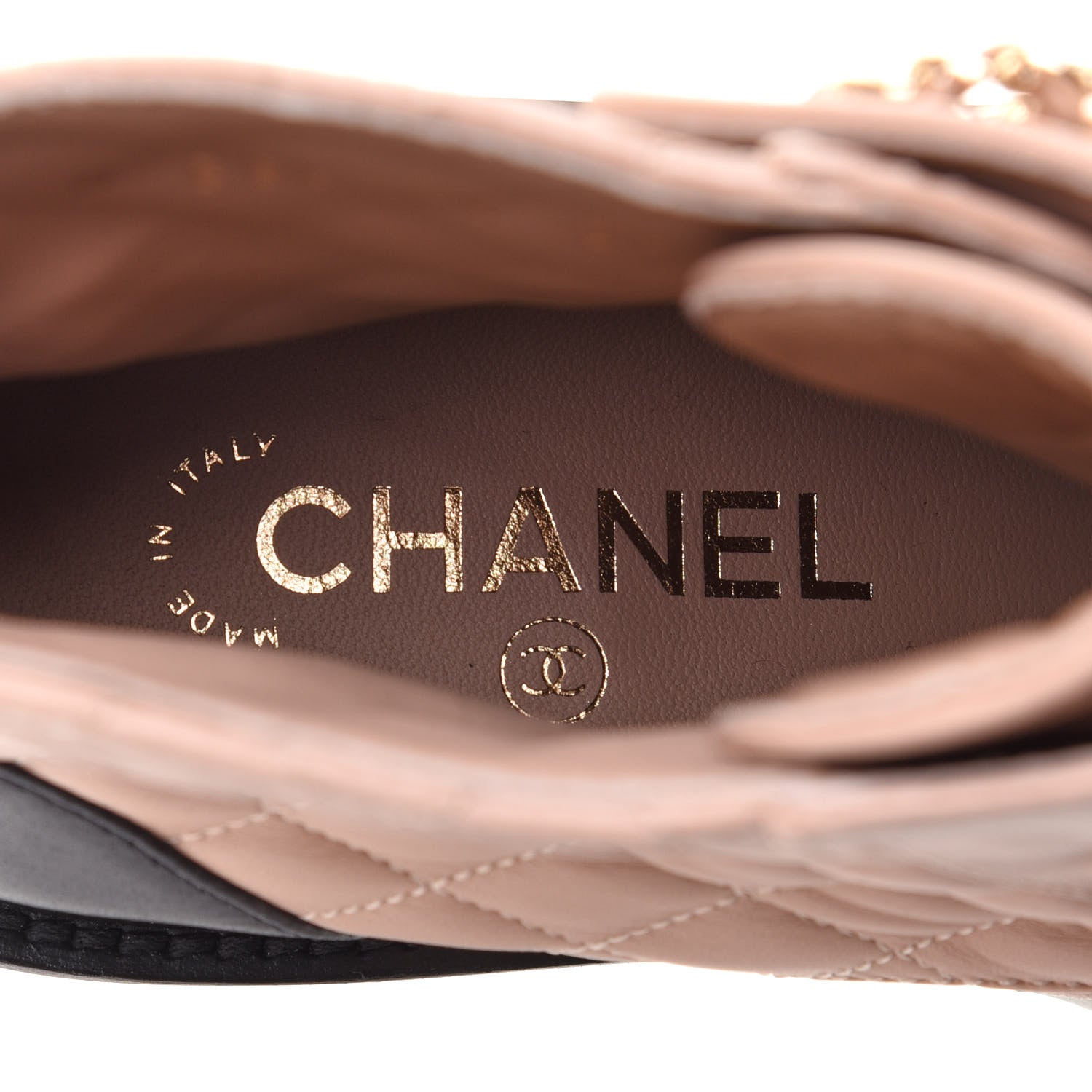 Chanel Shiny Lambskin Quilted Lace Up Combat Boots 38 Beige Black 6 of 12