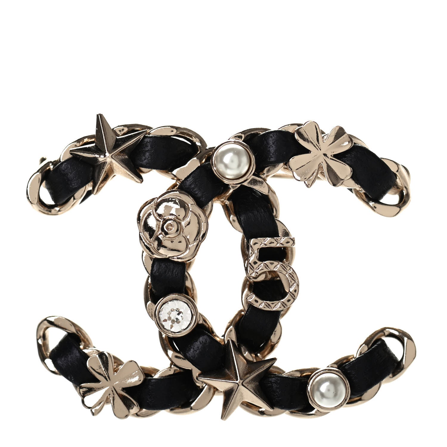 Chanel Lambskin Pearl Strass Sergeant Chanel Brooch Gold 1 of 4