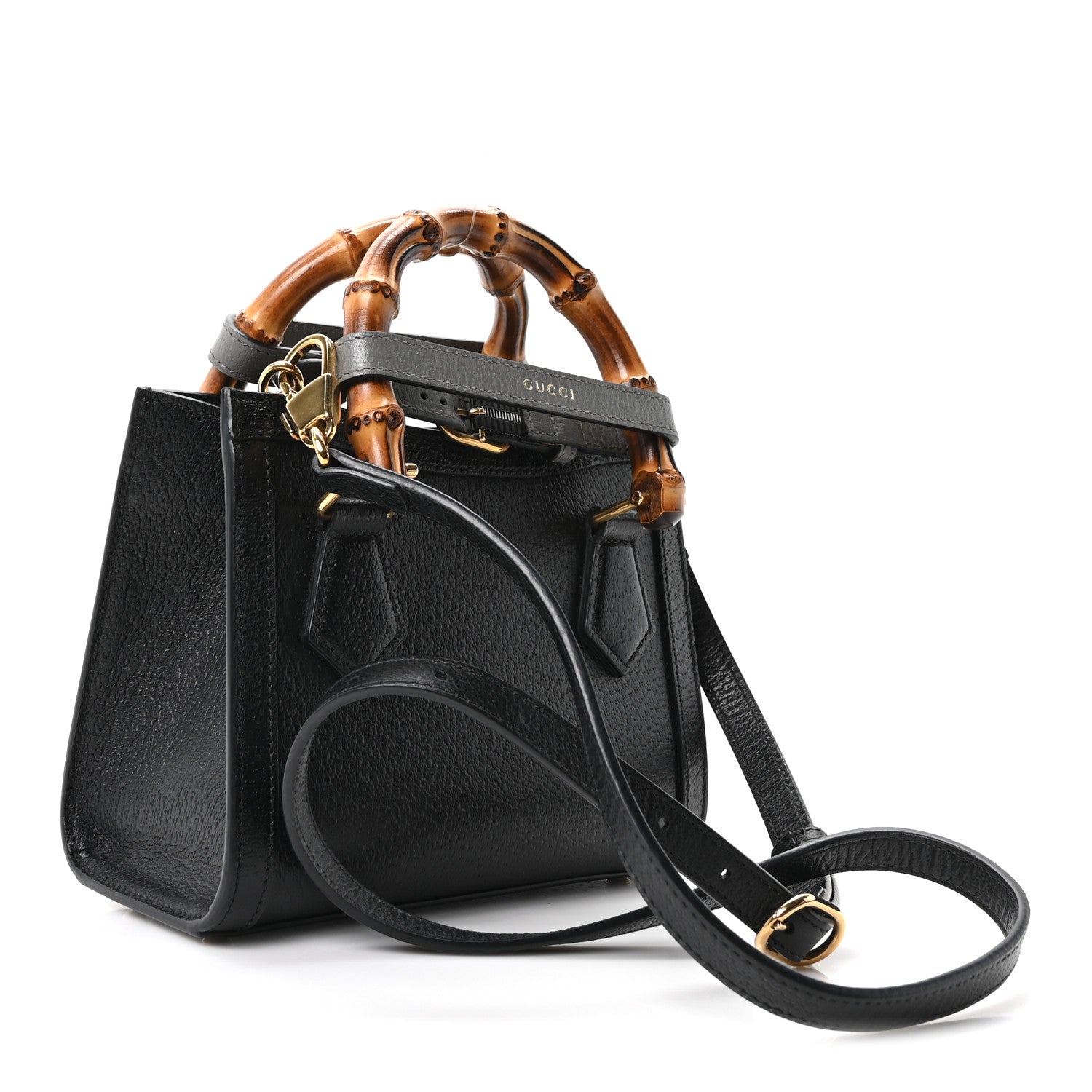 Gucci Textured Dollar Calfskin Web Mini Diana Tote Bag Black Dusty Grey 3 of 10