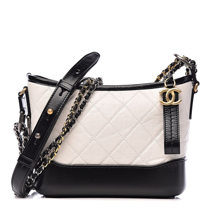 Chanel Aged Calfskin Quilted Small Gabrielle Hobo Black White 1 of 11