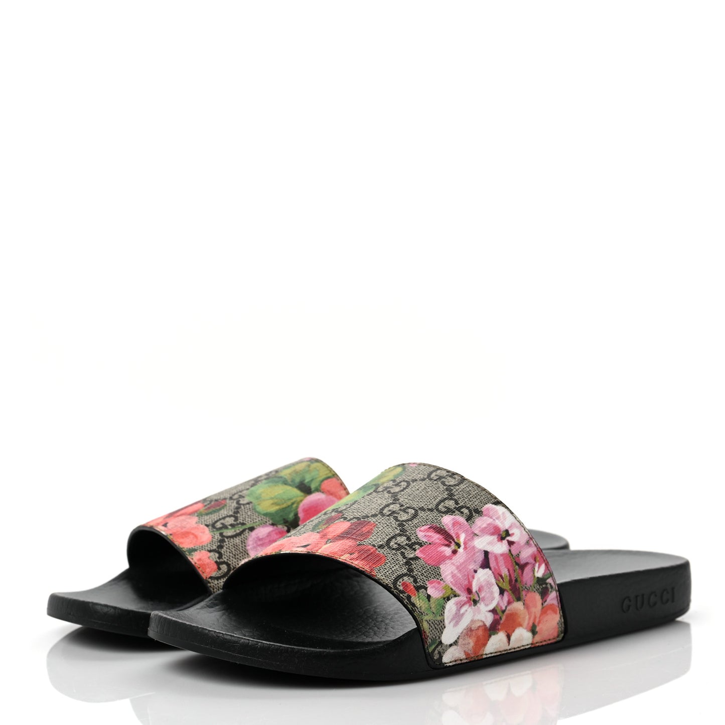 GG Supreme Monogram Blooms Slide Sandals 39 Beige Multicolor
