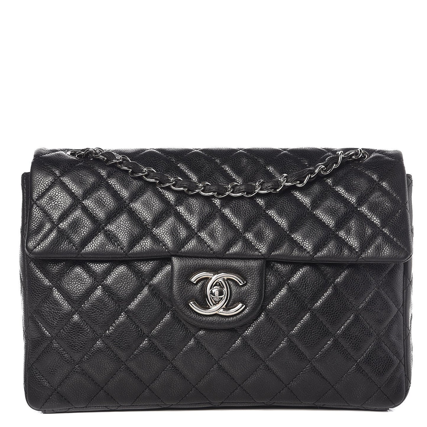 Washed Caviar Quilted Maxi Single Flap Black