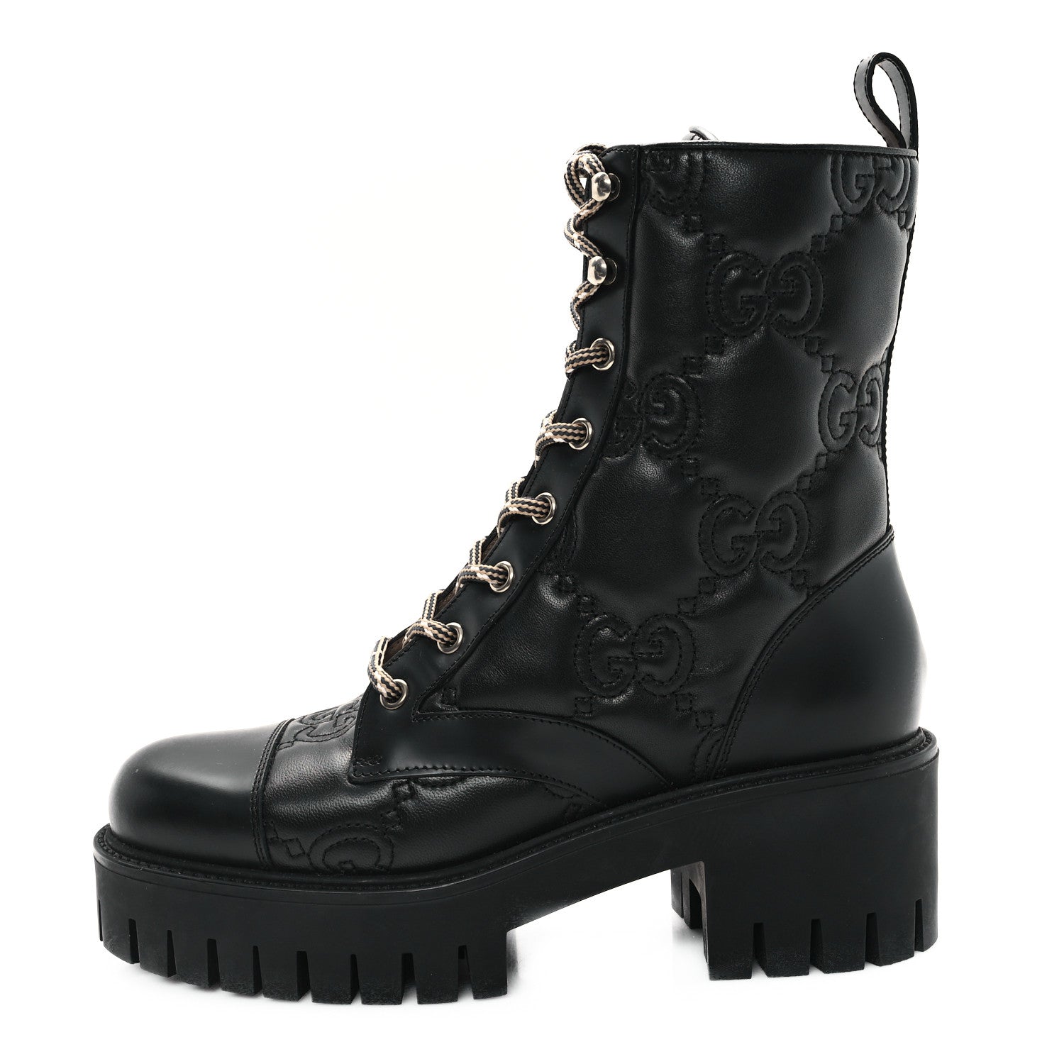 Gucci Cordovan Lux Nappa GG Matelasse Lace Up 60mm Combat Boots 37 Black 1 of 10