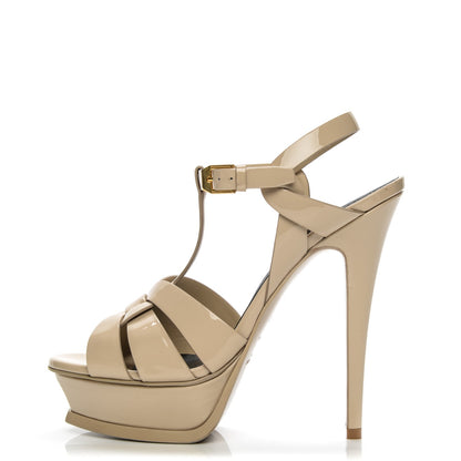 Saint Laurent Patent Tribute 105 Platform Sandals 37 Nude Powder 1 of 7