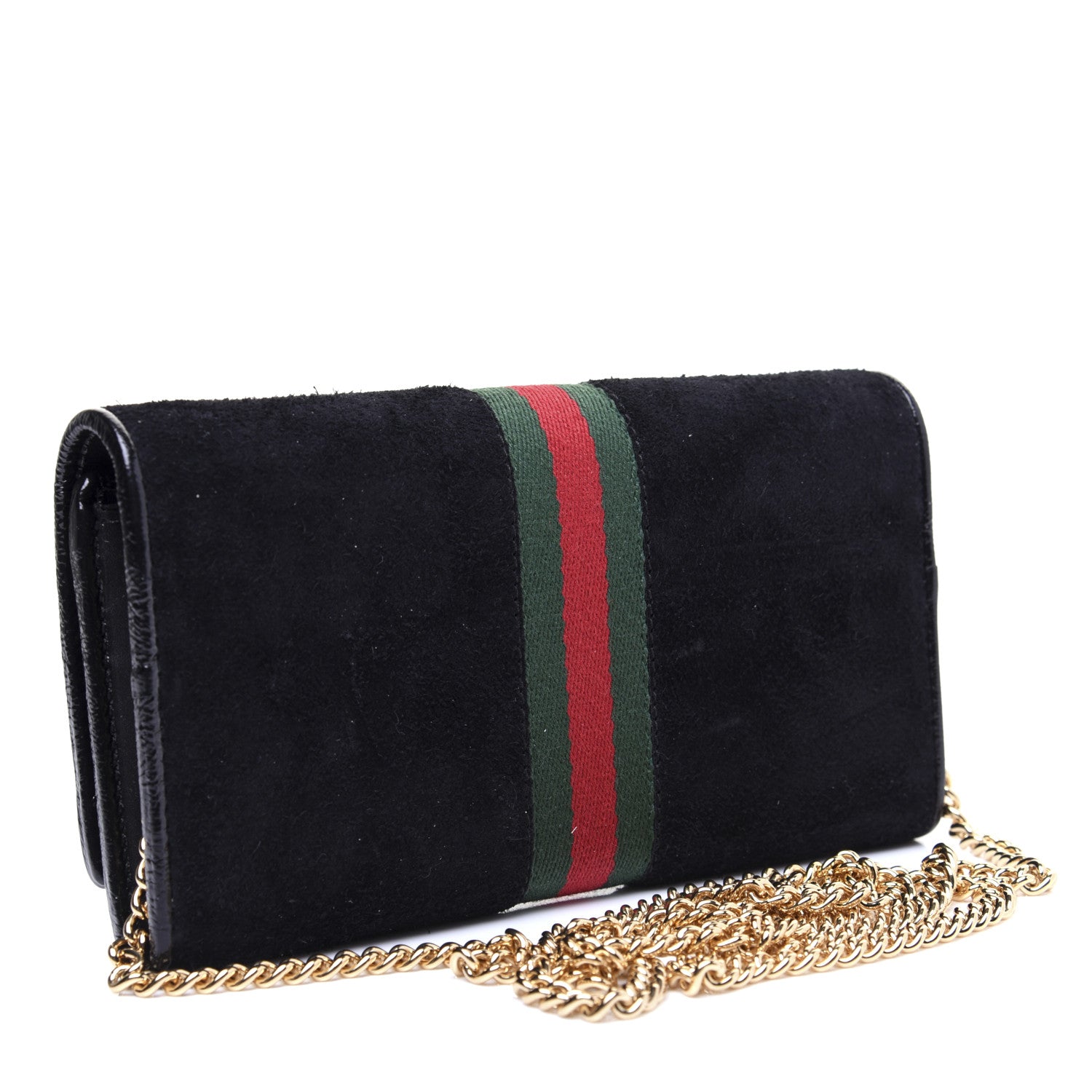 Gucci Suede Patent Web Ophidia Wallet On Chain Black 3 of 13