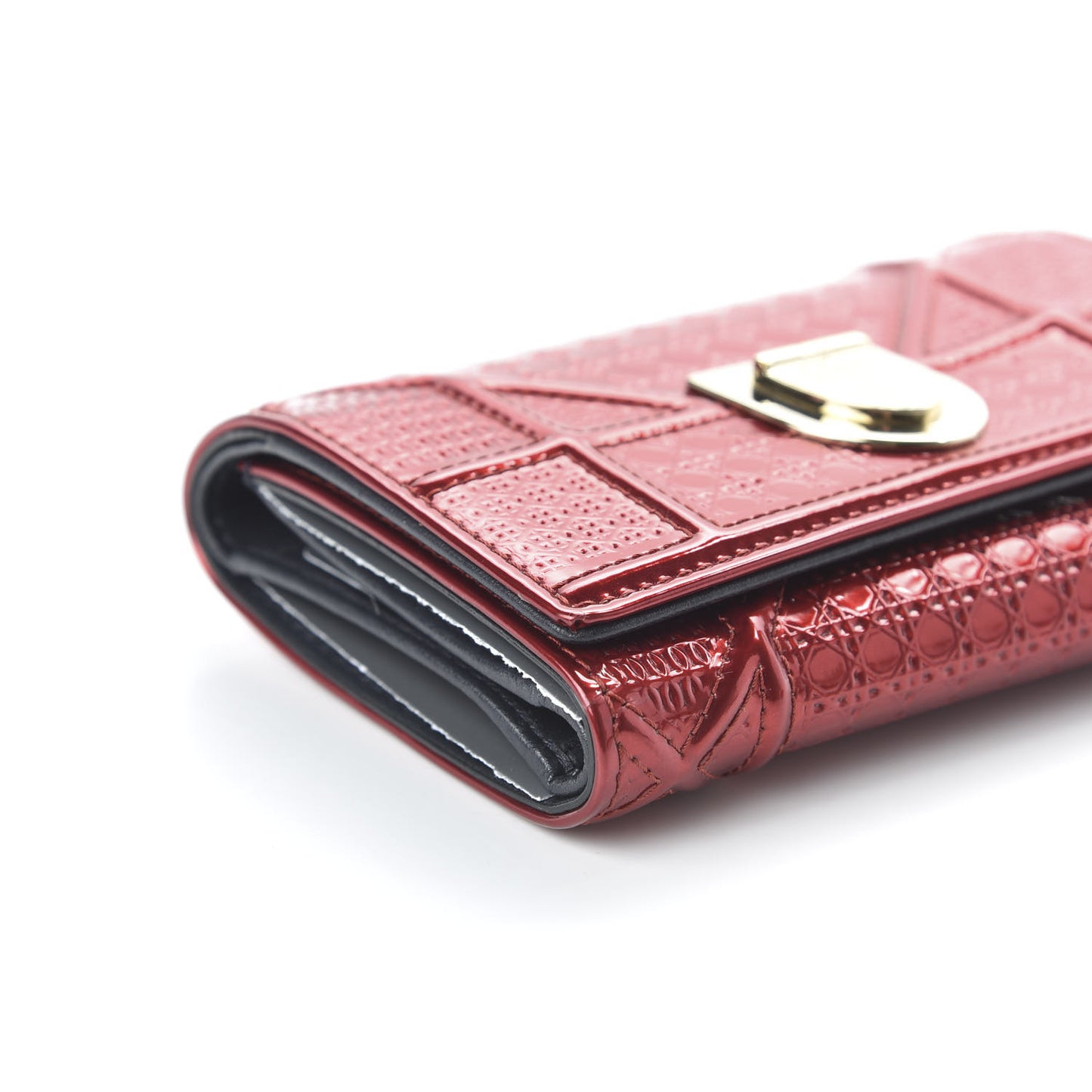 Metallic Patent Micro-Cannage Diorama Elancee Wallet Metal Rusty