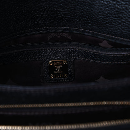 MCM Grained Calfskin Studded Shoulder Bag Black 8 of 10