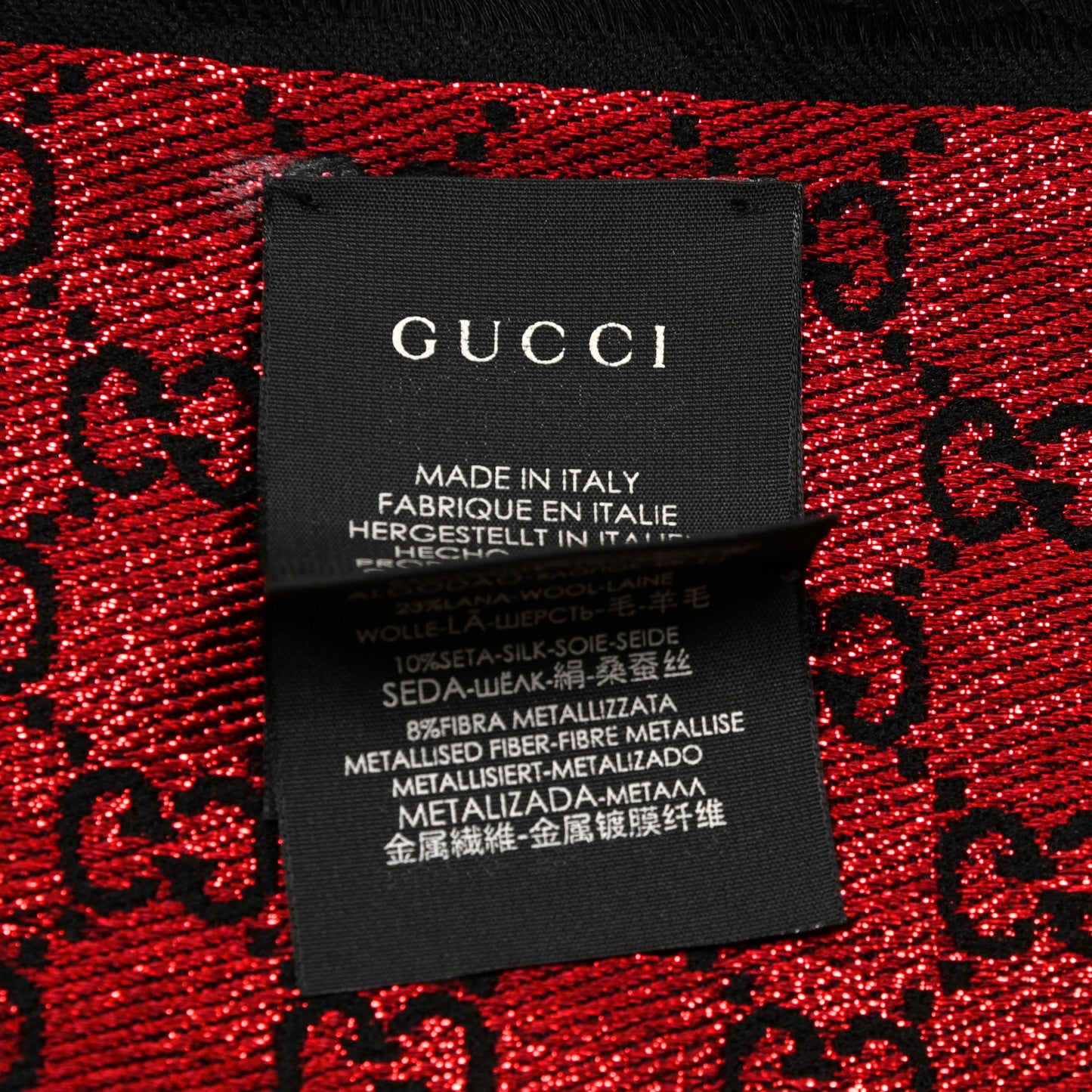 Viscose Cotton Silk Jacquard GG Monogram Shiny Summer Square Shawl Black Multicolor