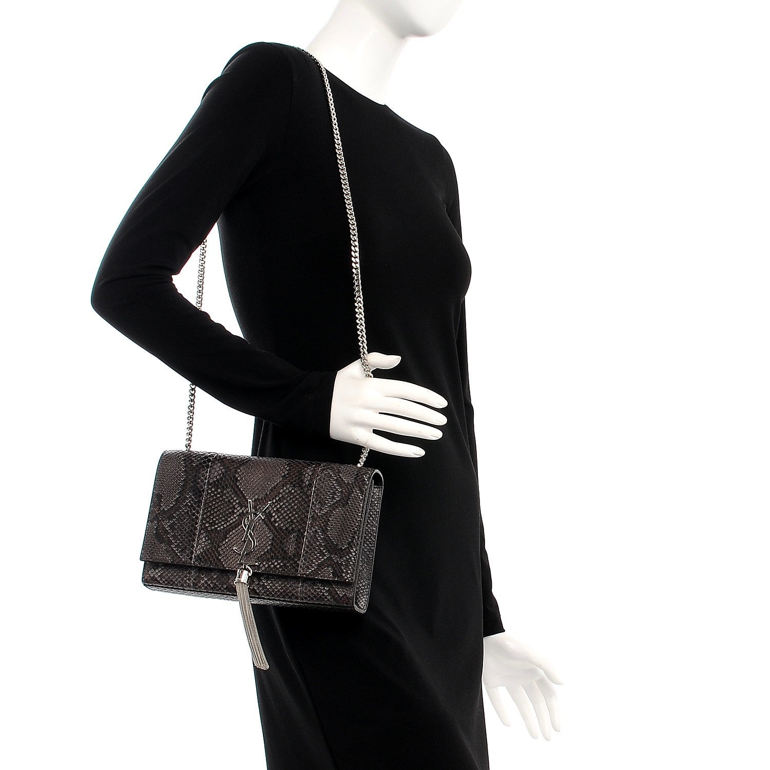 Saint Laurent Python Medium Classic Monogram Kate Tassel Satchel Grey Brown 2 of 6