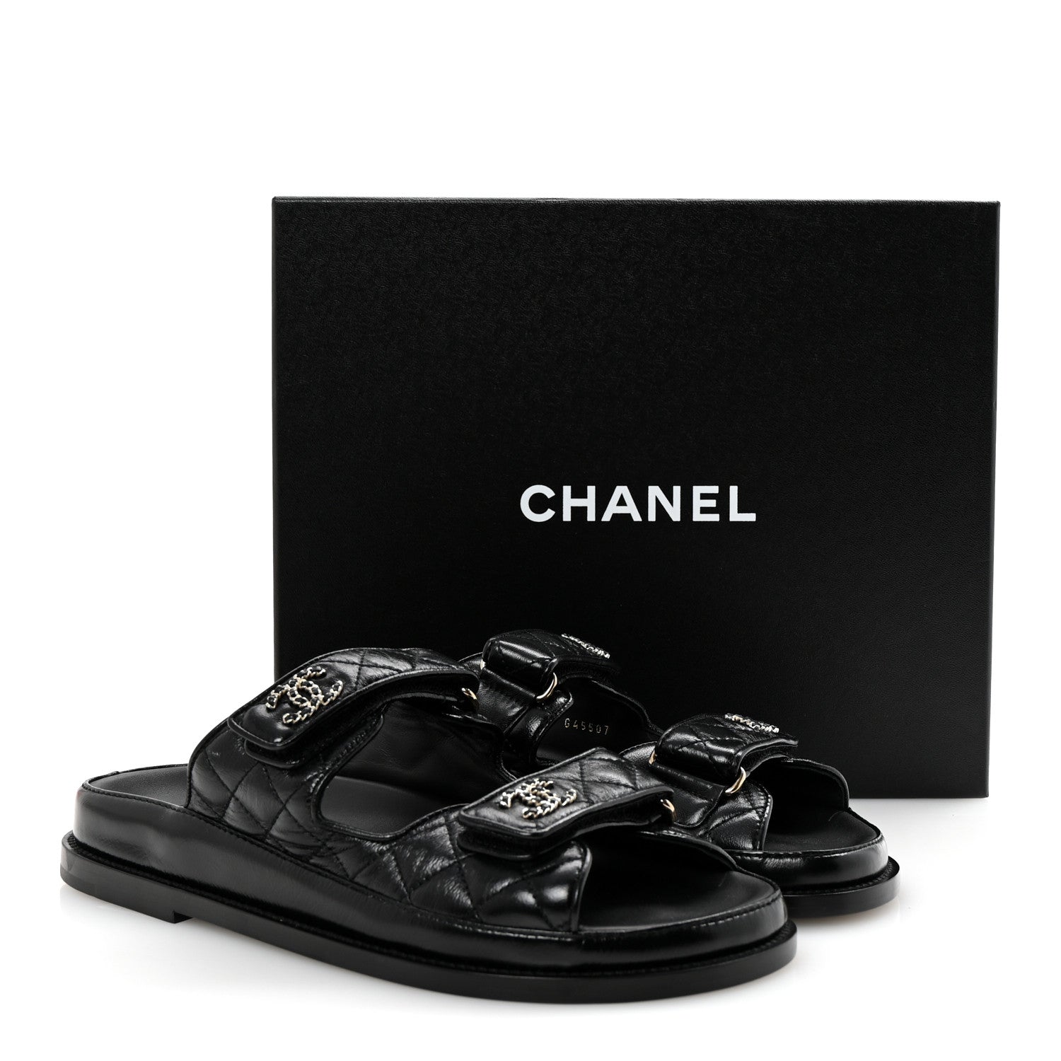Chanel Lambskin Quilted Velcro Dad Chain CC Slide Sandals 38.5 Black 10 of 10