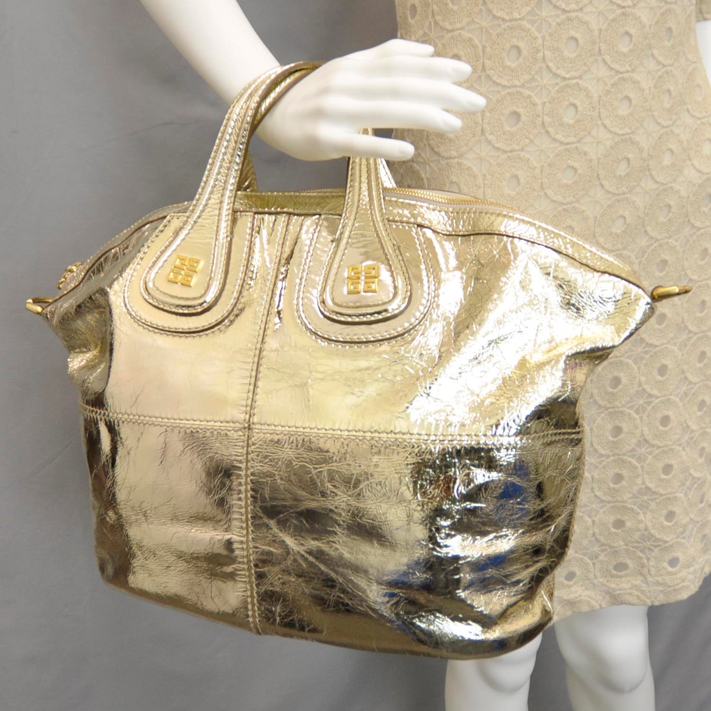 Metallic Calfskin Medium Nightingale Gold