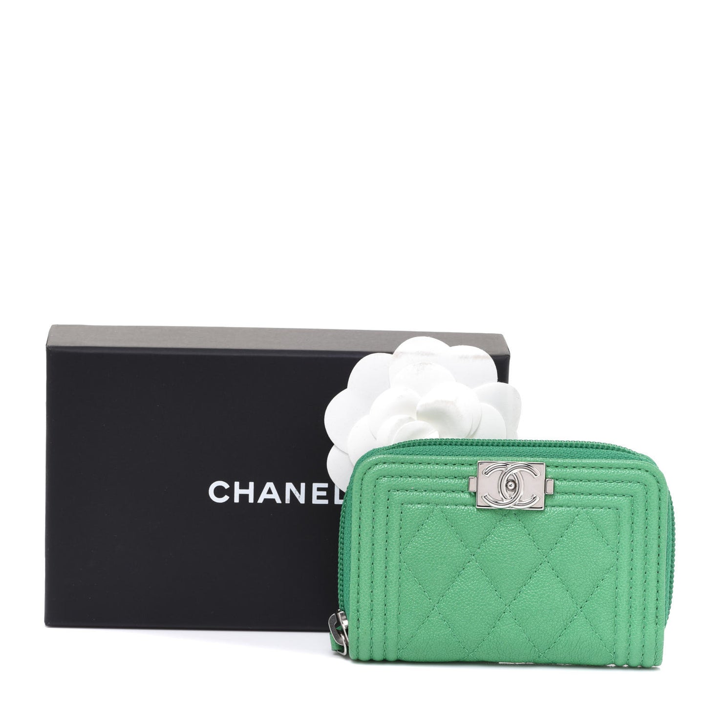 Caviar Quilted Boy Zip Around Coin Purse Wallet Green