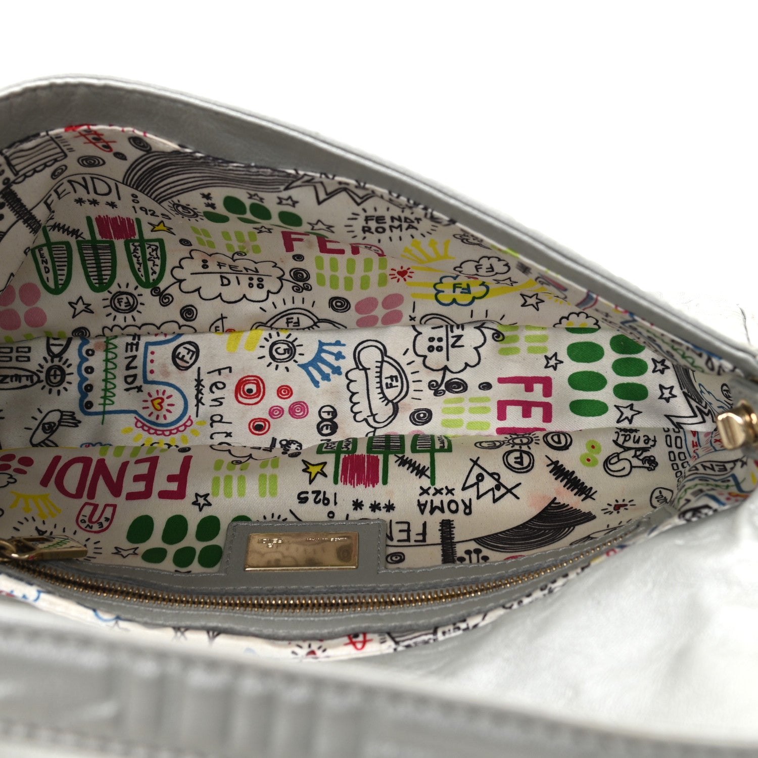 Fendi Nappa Logo Embossed Baguette Silver 4 of 9