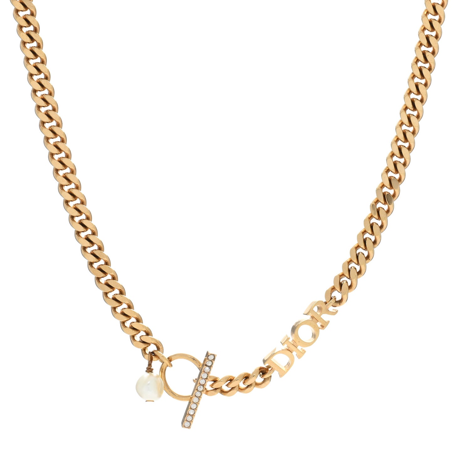 Crystal Logo Chain Necklace Gold