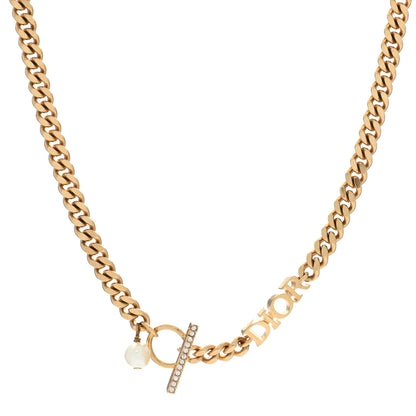 Christian Dior Crystal Logo Chain Necklace Gold 1 of 4