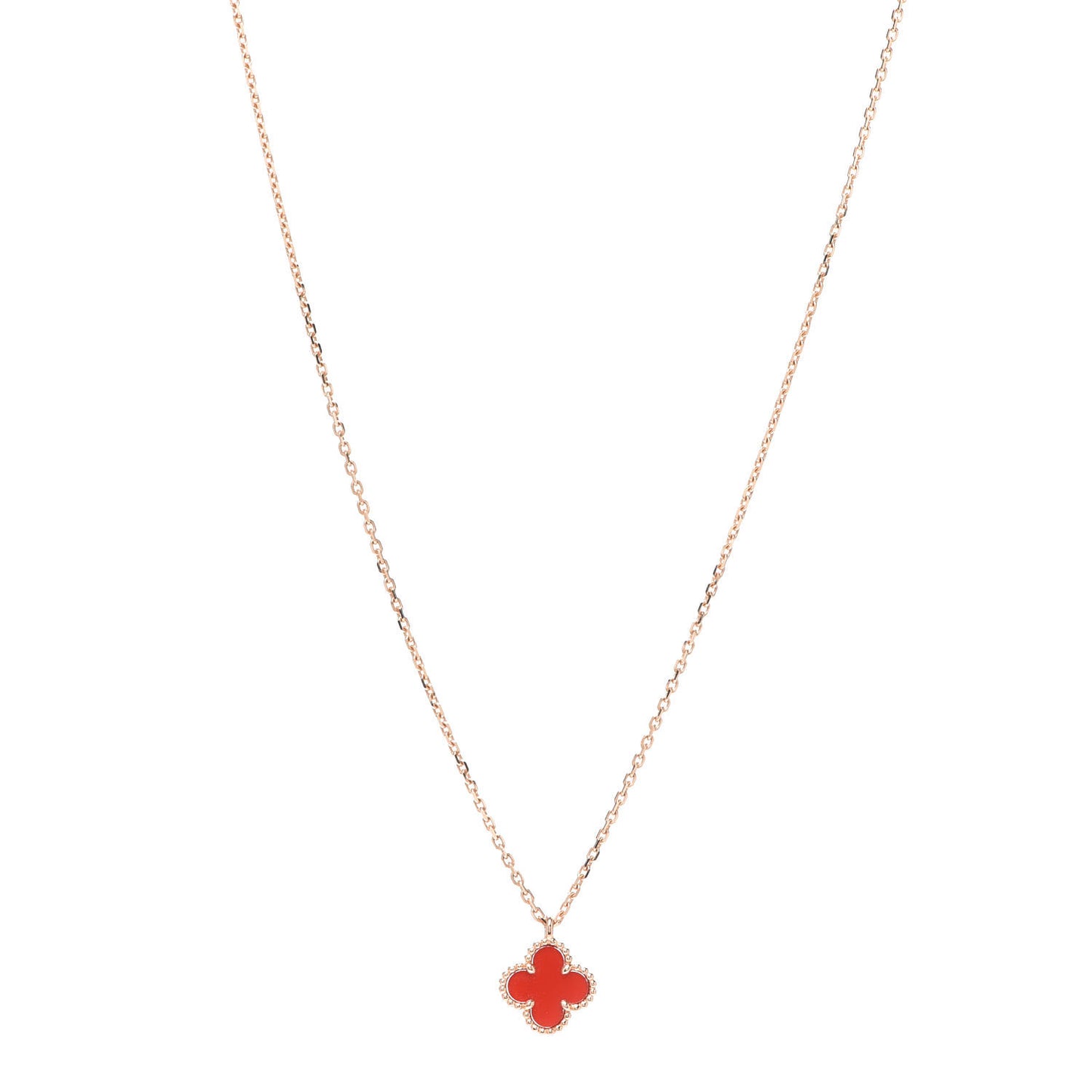18K Rose Gold Carnelian Sweet Alhambra Pendant Necklace