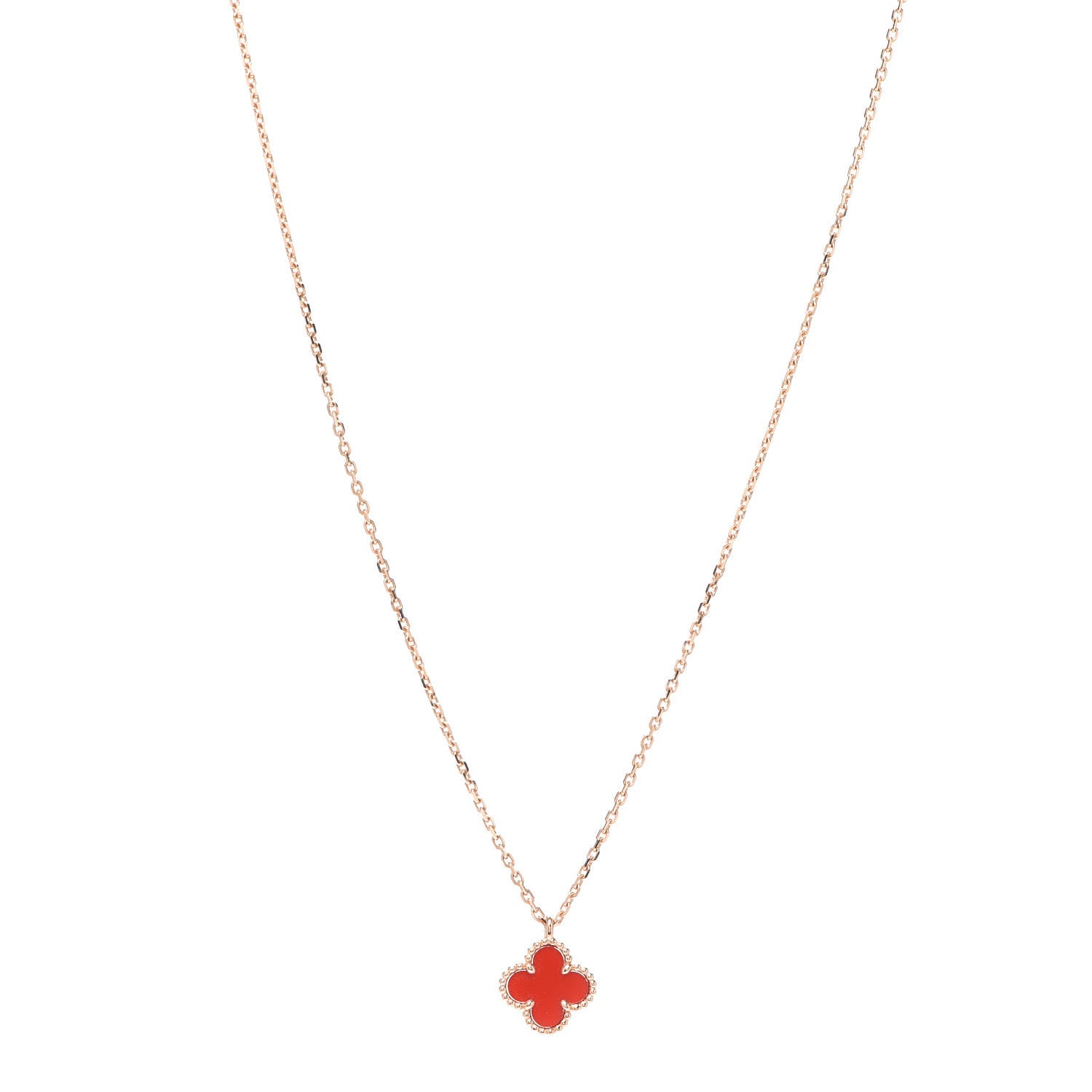 Van Cleef & Arpels 18K Rose Gold Carnelian Sweet Alhambra Pendant Necklace 1 of 8