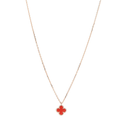 Van Cleef & Arpels 18K Rose Gold Carnelian Sweet Alhambra Pendant Necklace 1 of 8