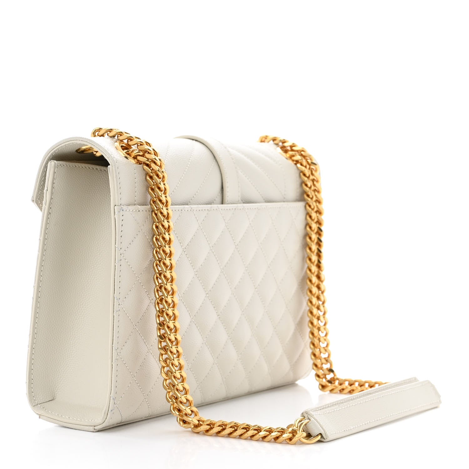 Saint Laurent Grain De Poudre Textured Mixed Matelasse Medium Triquilt Monogram Satchel White 3 of 12