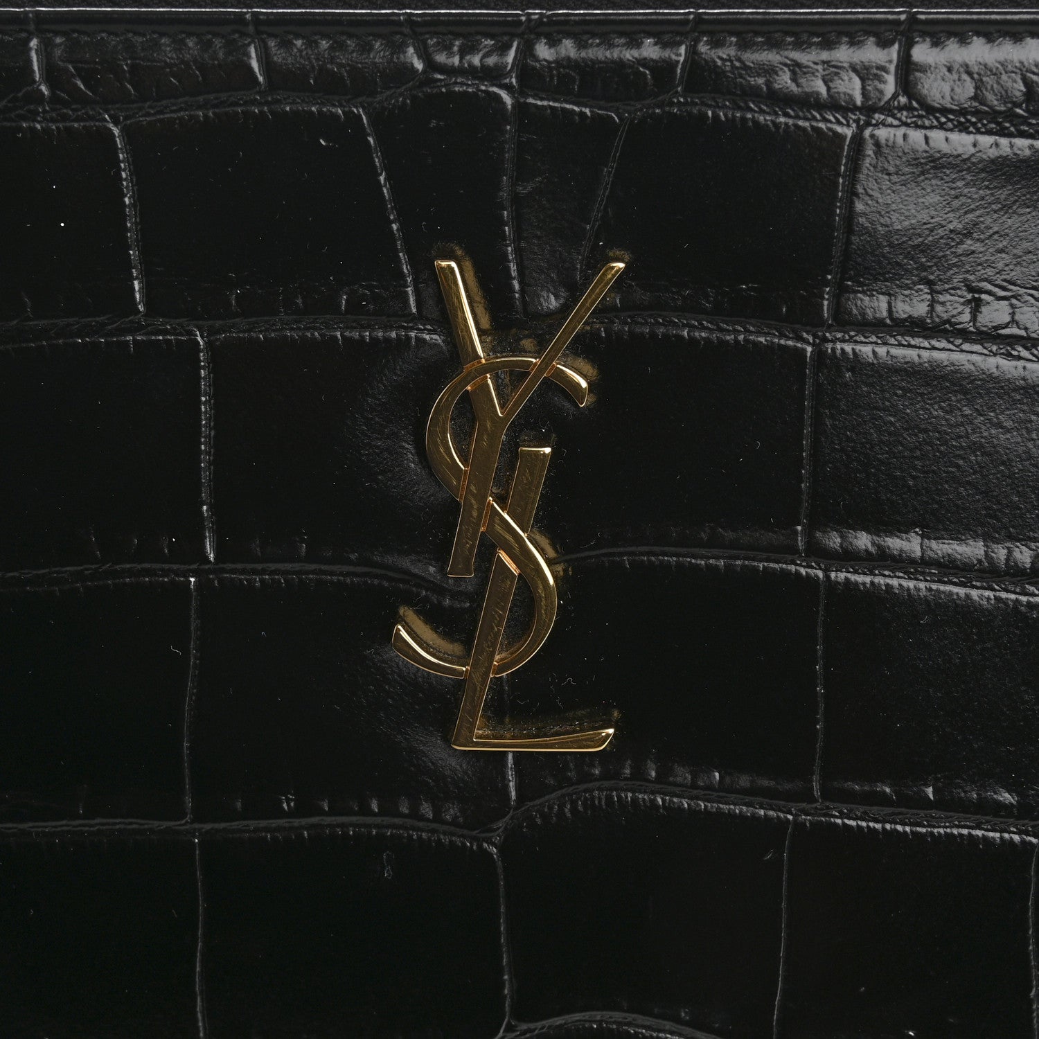 Saint Laurent Calfskin Crocodile Embossed Tablet Pouch Black 8 of 9