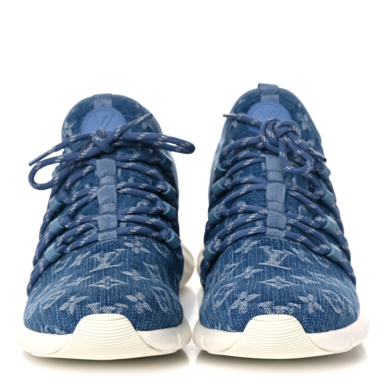 Louis Vuitton Denim Rubber Monogram Fastlane Low Sneakers 7.5 Navy 2 of 10