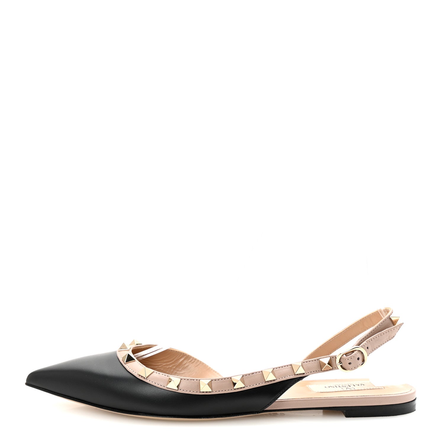Valentino Garavani Nappa Rockstud Slingback Flats 38.5 Black Poudre 1 of 9