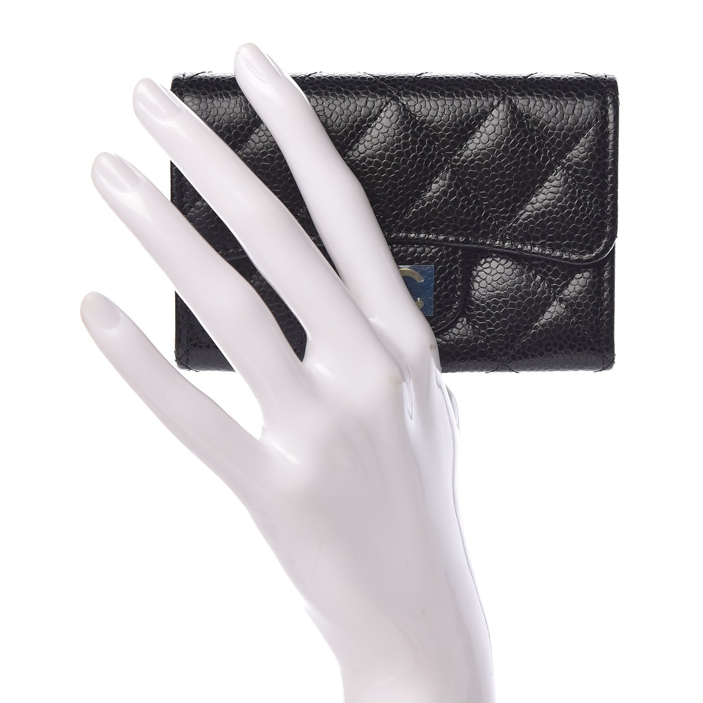 Caviar Quilted Flap Card Holder Black