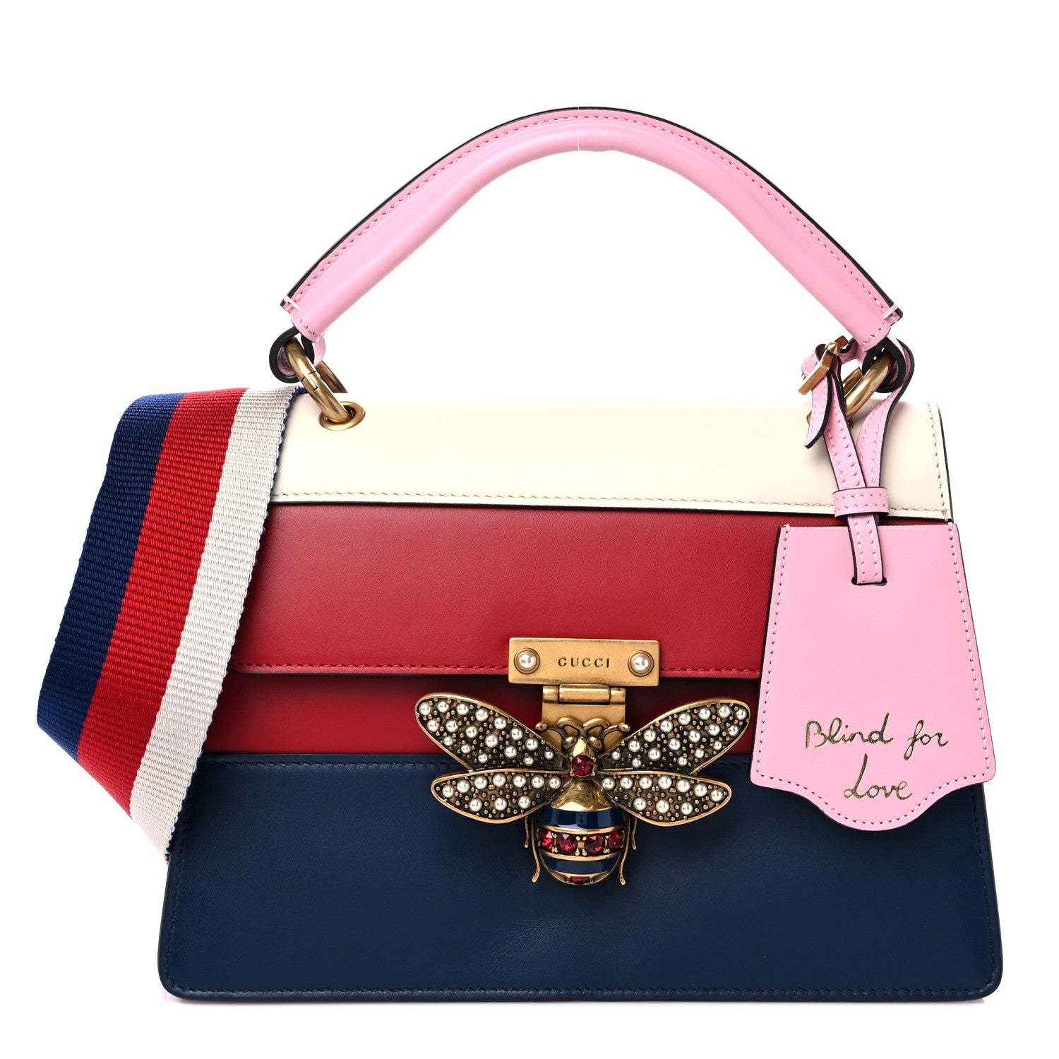 Gucci Calfskin Sylvie Web Small Queen Margaret Top Handle Bag Blue Agata Hibiscus Red Mystic White Sugar Pink 1 of 9