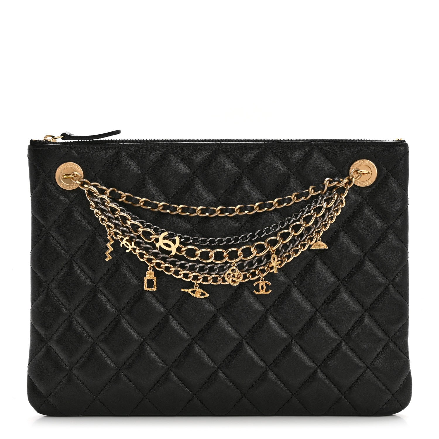 Chanel Lambskin Quilted Egyptian Amulet Zipped Pouch Black 1 of 8