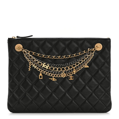 Chanel Lambskin Quilted Egyptian Amulet Zipped Pouch Black 1 of 8