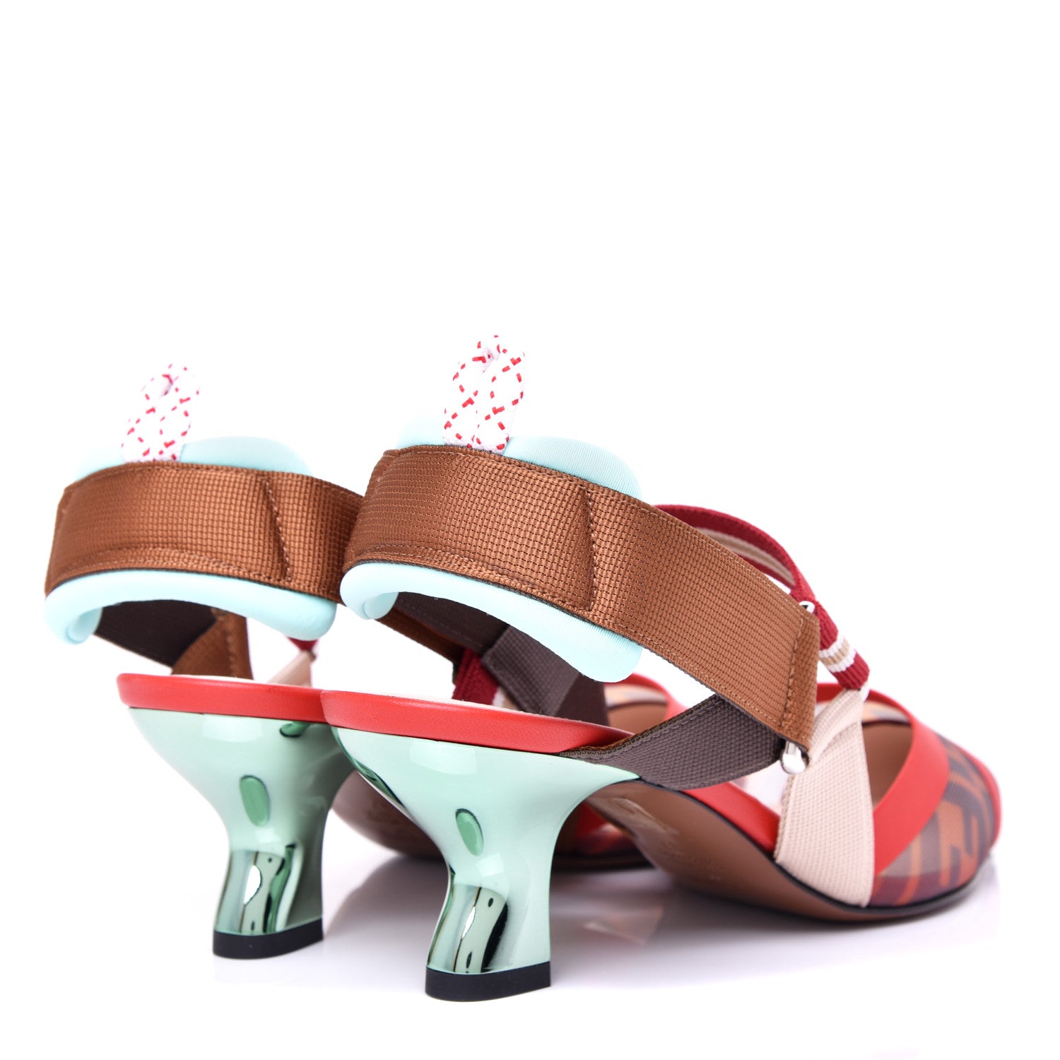 Fendi Technical Mesh FF Colibri 55mm Slingback Pumps 37 Tobacco Moro Cipria Papavero Camelia 4 of 11