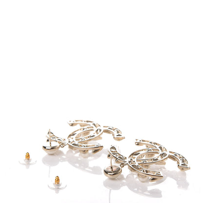 Chanel Metal Glass Pearl CC Crystal Snowfall CC Drop Earrings Light Gold 3 of 6