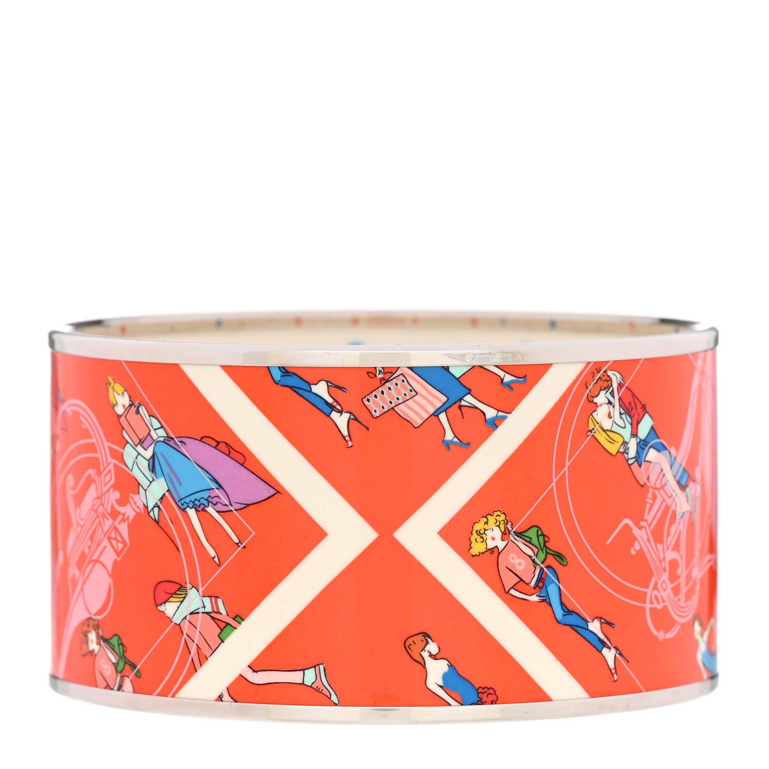 Hermes Enamel Printed Ex Libris Les Parisiennes Extra Wide Bracelet 65 3 of 5