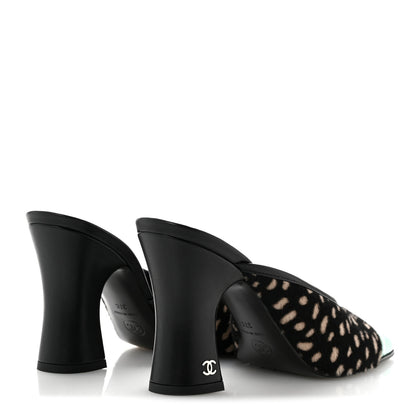 Chanel Pony Hair Lambskin Patent Cap Toe Mules 37 Black White Green 5 of 10