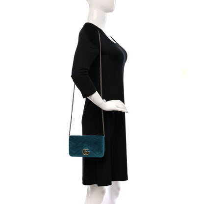 Gucci Velvet Matelasse GG Marmont Mini Bag Pavone Cyan 2 of 9