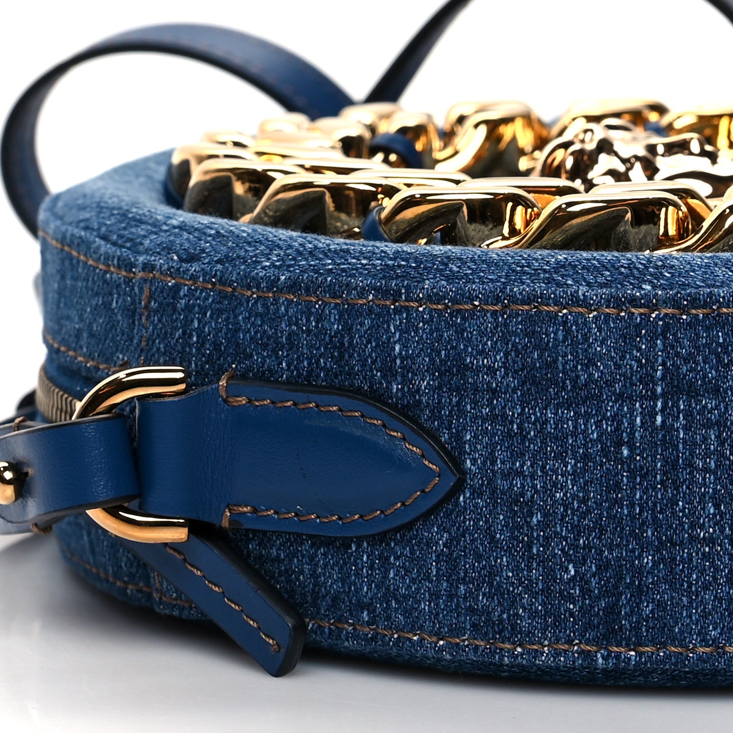 Denim Mini La Medusa Chain Round Crossbody Bag Navy Blue