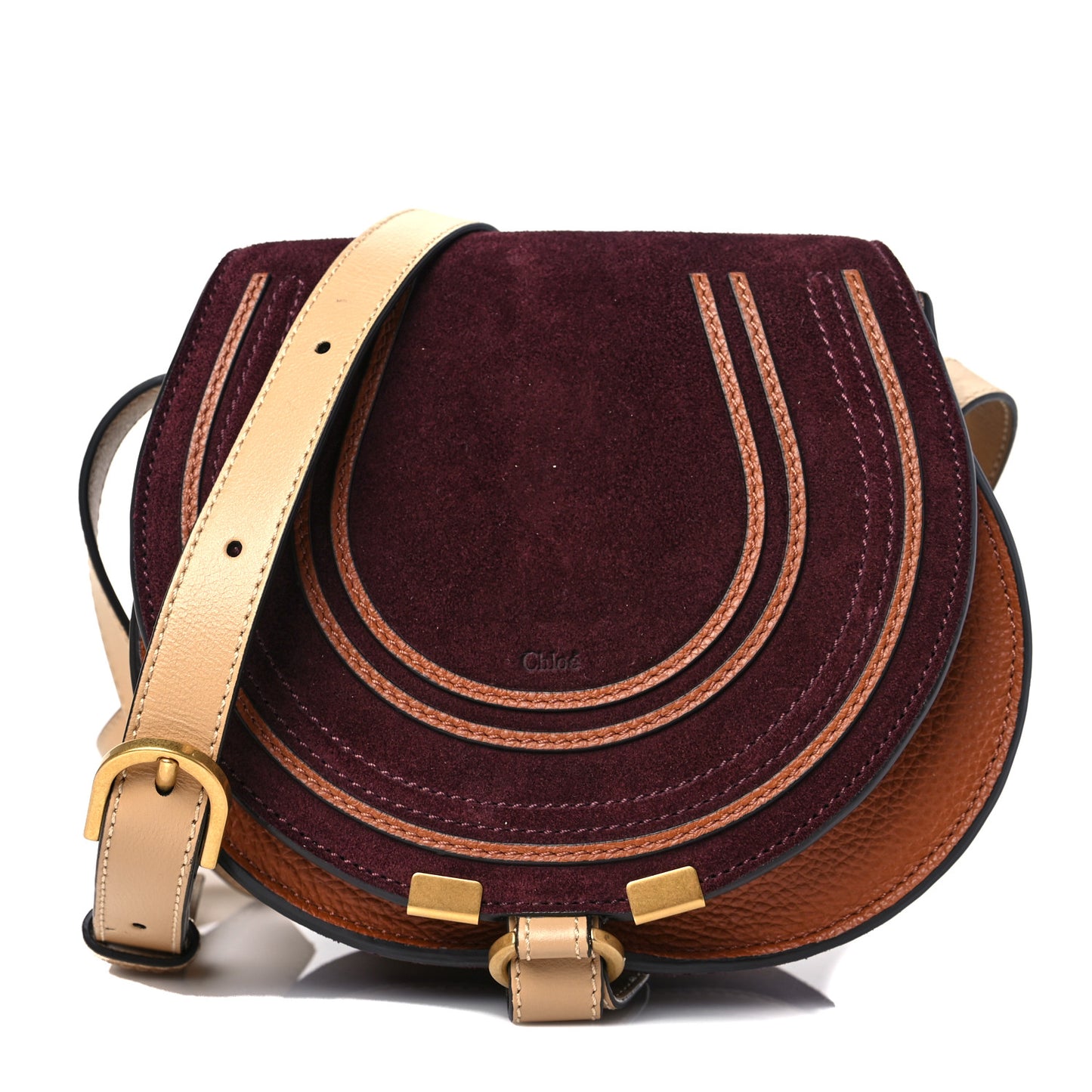 Suede Calfskin Mini Marcie Round Crossbody Bag Tan
