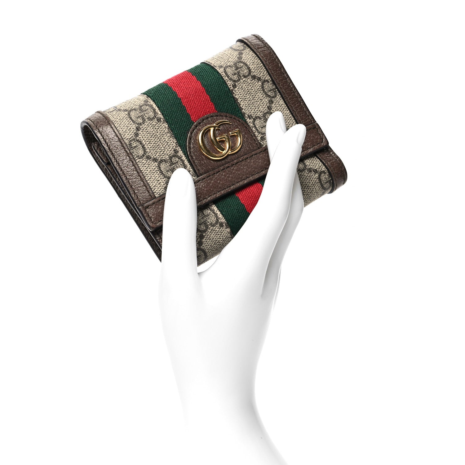 Gucci GG Supreme Monogram Web Ophidia French Flap Wallet Beige New Acero 2 of 10