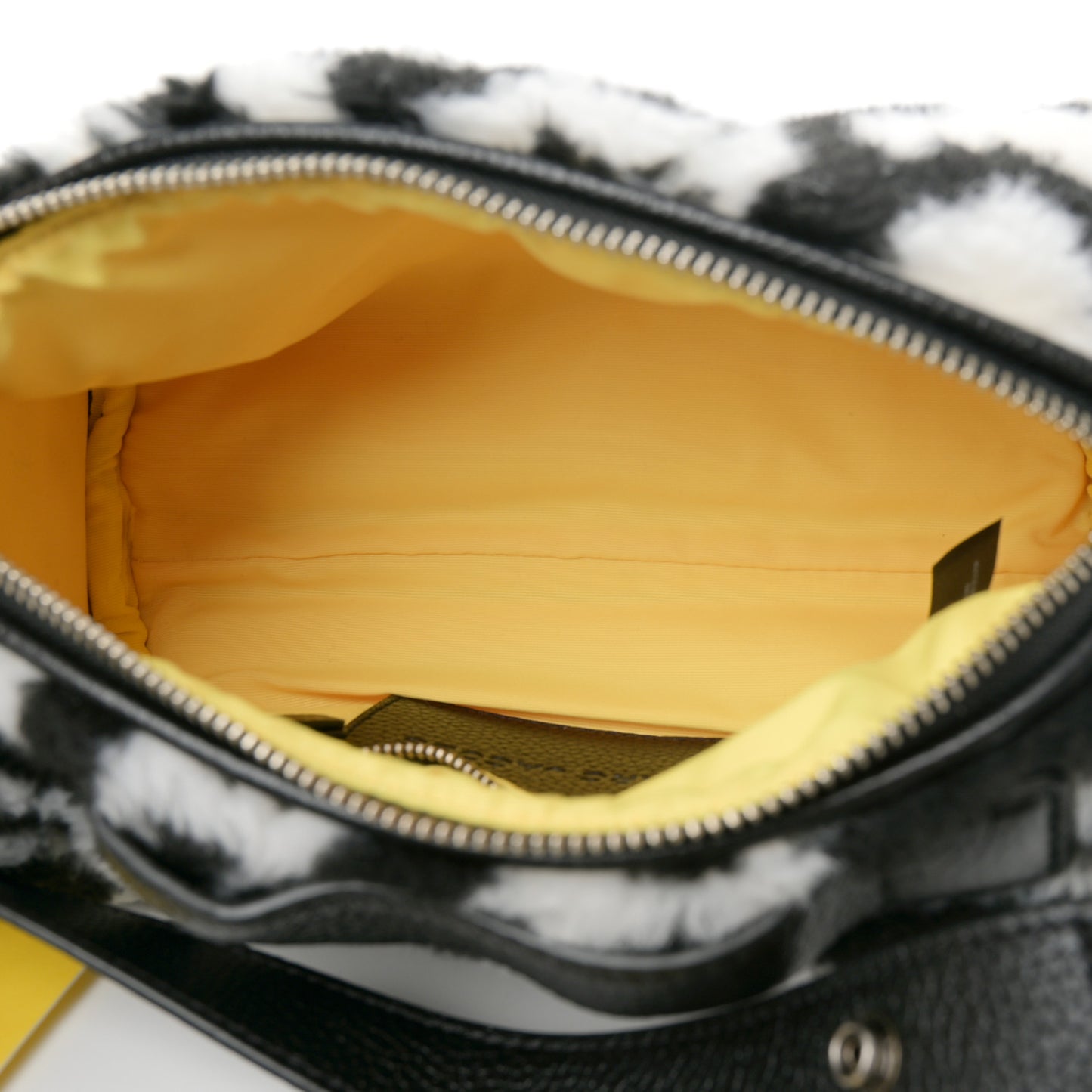 Faux Fur The Duffle Top Handle Bag Black White