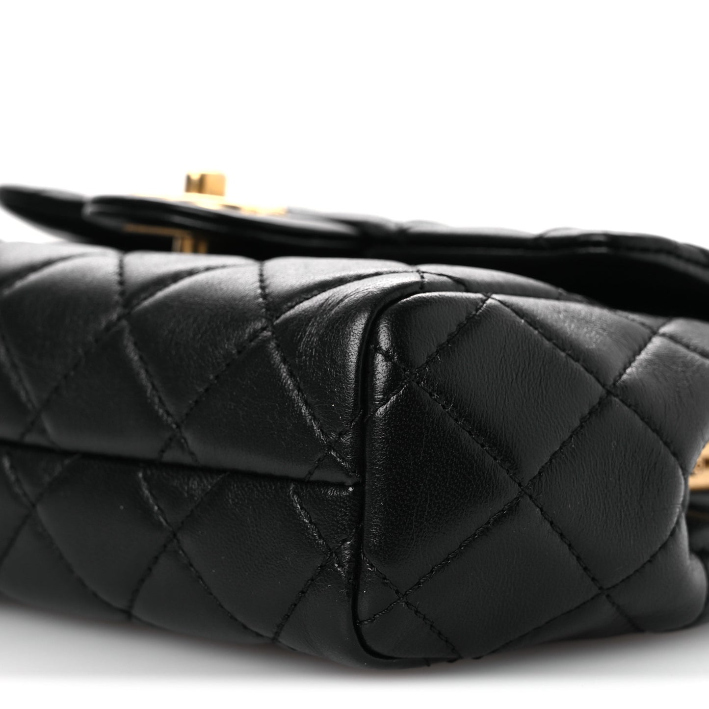 Lambskin Quilted Kisslock Flap Black